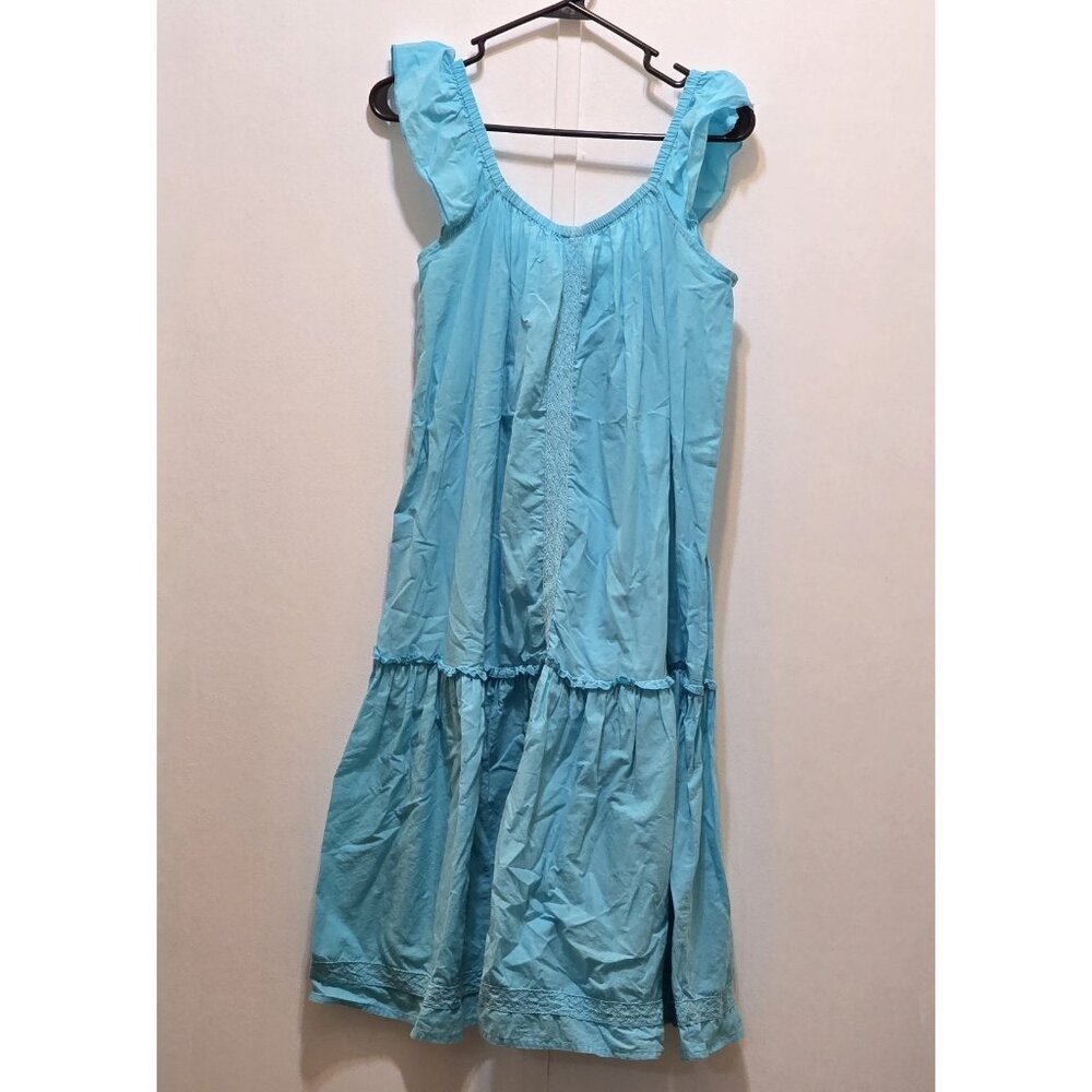 Simply Southern Collection Sky Blue Drop Waist Ruffle Sleeve Dress Lace Ladies L